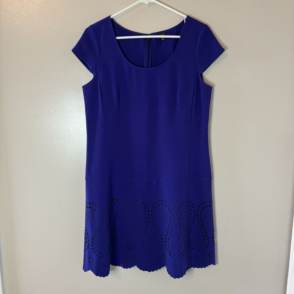 Ann Taylor Cap Sleeve Purple Dress Cutout Detail Knee Length Size 10 Pet…